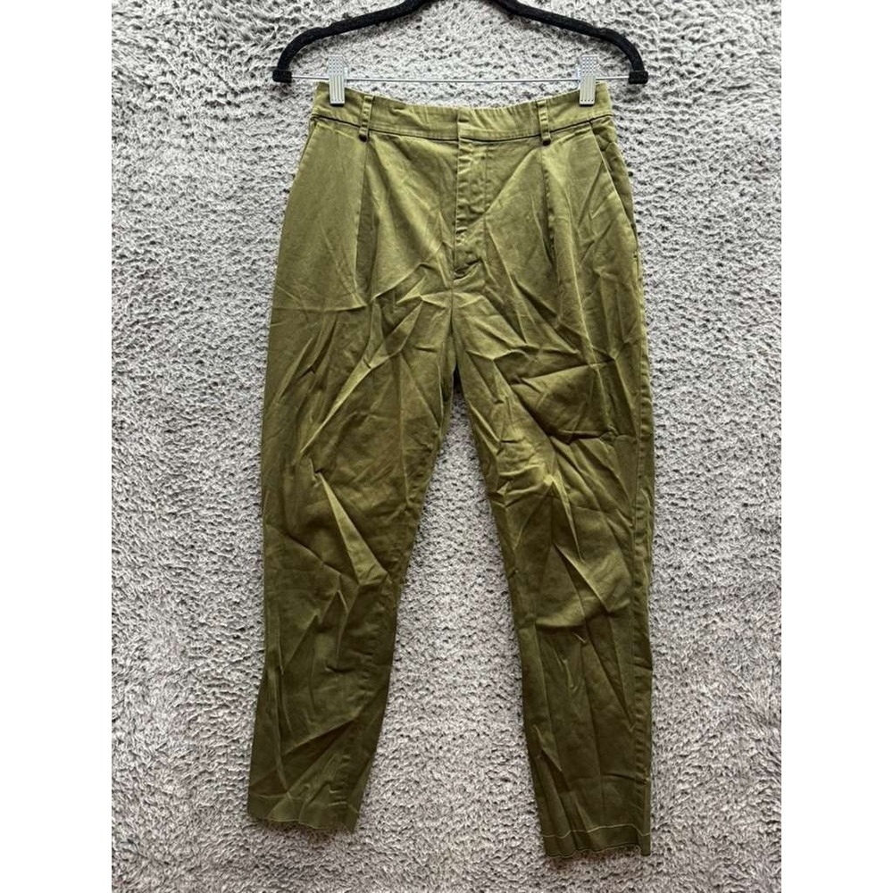 Alice + Olivia Pleated High Rise Straight Dress Pants‎ Olive Green Womens Size 0